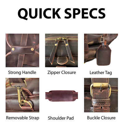 Leather Duffle Bags for Men - 28 Inch Full Grain Leather travel bag, leather overnight bag, Mens Leather Bag, Carry On Leather Weekender Bag, Airplane Leather Luggage Duffel Gym Bag