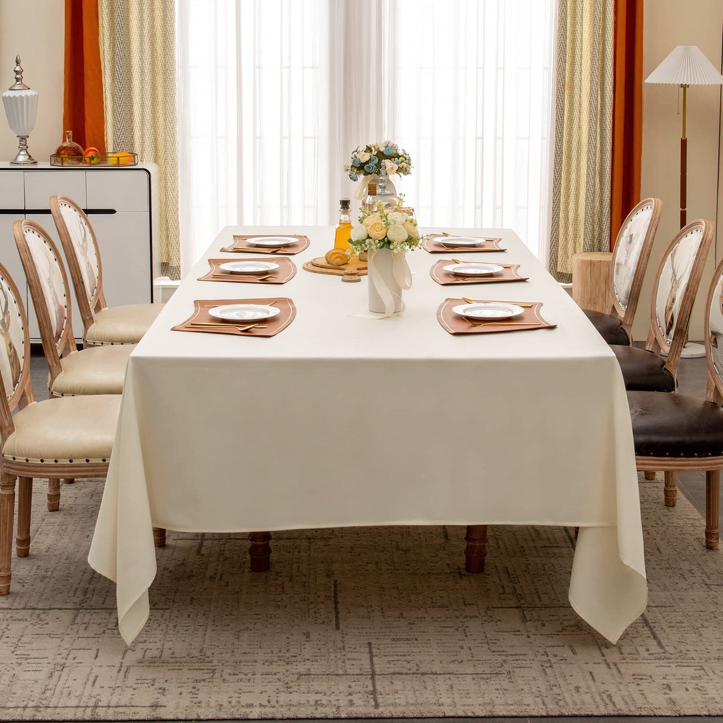 BALCONY & FALCON Table Cloth for 6 Foot Rectangle Tables – Waterproof, Wrinkle-Free Farmhouse Tablecloth for Dining, Kitchen, Wedding, Baby Shower & Holiday Gatherings (Ivory, 91" x 132")