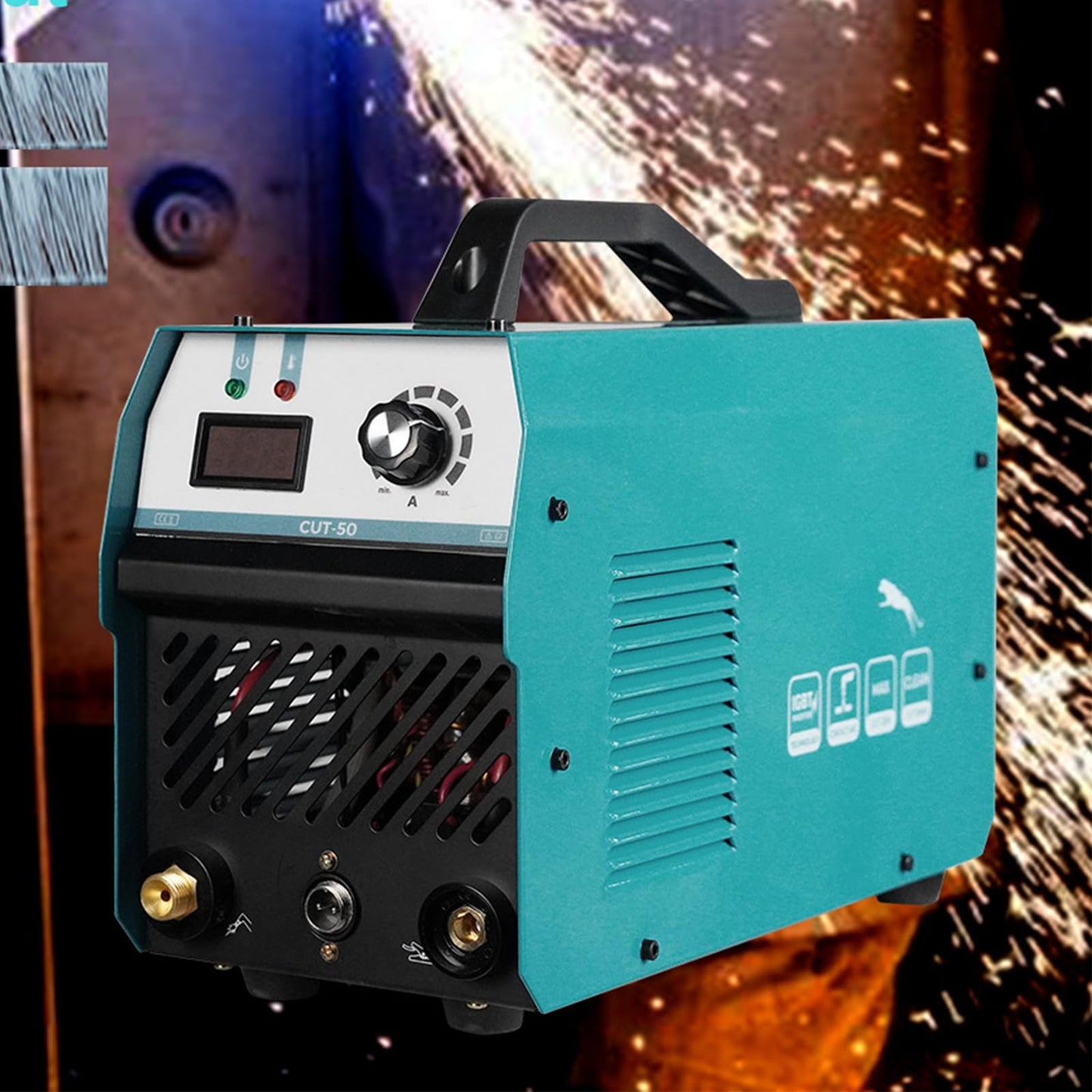 50 Amp Pilot Arc Plasma Cutter with Built-In Air Compressor, 110V/220V Dual HF High Frequency Portable Cutting Machine for Auto Body Repair, Home Workshop & DIY Projects