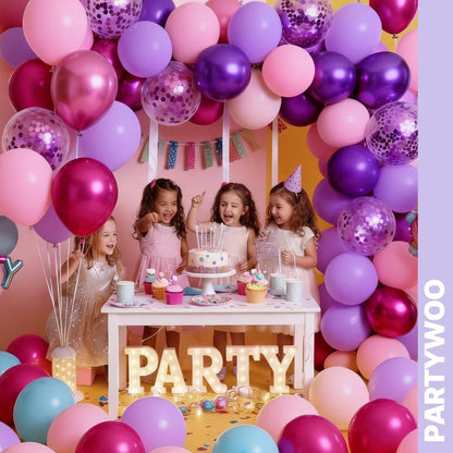 PartyWoo Pink and Purple Balloons 66pcs 12 Inch Baby Pastel Light Metallic Pink Light Purple Lavender Lilac Confetti Balloons for Baby Shower Princess Butterfly Birthday Party Decorations