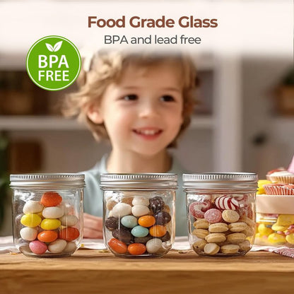 ComSaf Wide Mouth Mason Jars with Lids 8 oz 6Pcs, Half Pint Small Mason Containers, Canning Jars for Jam, Jelly, Meal Prep, Overnight Oats, Yogurt Parfait, Shower Wedding Favors, DIY Candles Decor