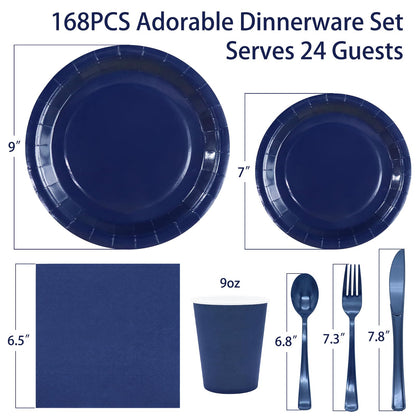 Gudvilla 168PCS Teal Party Plates and Cups and Napkins sets,Teal Paper Plates Party Supplies Bulk with Gold Cutlery Serve 24 Guests for Bridal Shower Birthday Wedding Decorations