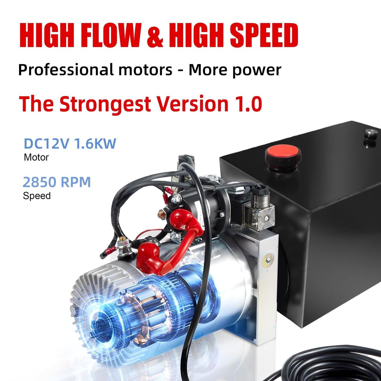 Single Acting Hydraulic Pump 8 Quart Hydraulic Power Units 12V DC Hydraulic Pump SAE#6 Connector for Dump Trailer Car Lifting