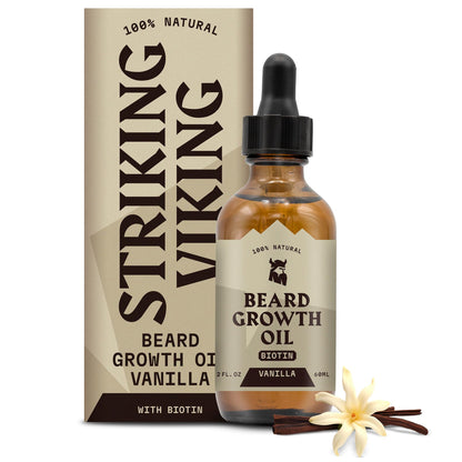 Striking Viking Beard Oil with Biotin for Men - 2 Fl Oz, 1 Pack, Sandalwood - Thickening & Conditioning Beard Growth Oil & Serum with Argan & Jojoba for Hydrated Facial Hair