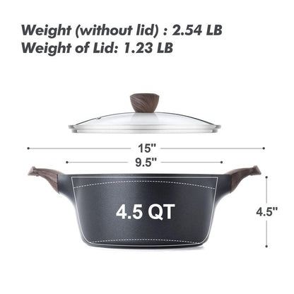 SENSARTE Nonstick Stock Pot with Lid, 2.6/4.5/6.6/8.5 QT Soup Pot Casserole Pot, Healthy Pasta Pot, Large Deep Cooking Pot, Big Sauce Pot Stew Pot, Induction Compatible, PFOA PFOS APEO Free, Black