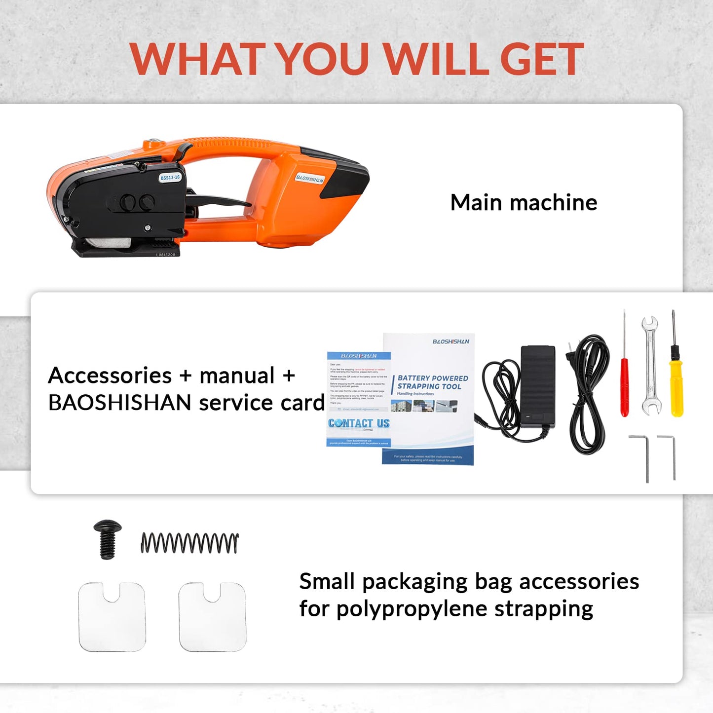 BAOSHISHAN Electric Strapping Tool for 1/2 in-5/8 in PP PET Straps Automatic Strapping Machine 3000mha Battery Powered for Packaging Strapping Box Pallet Portable Baler (Orange)