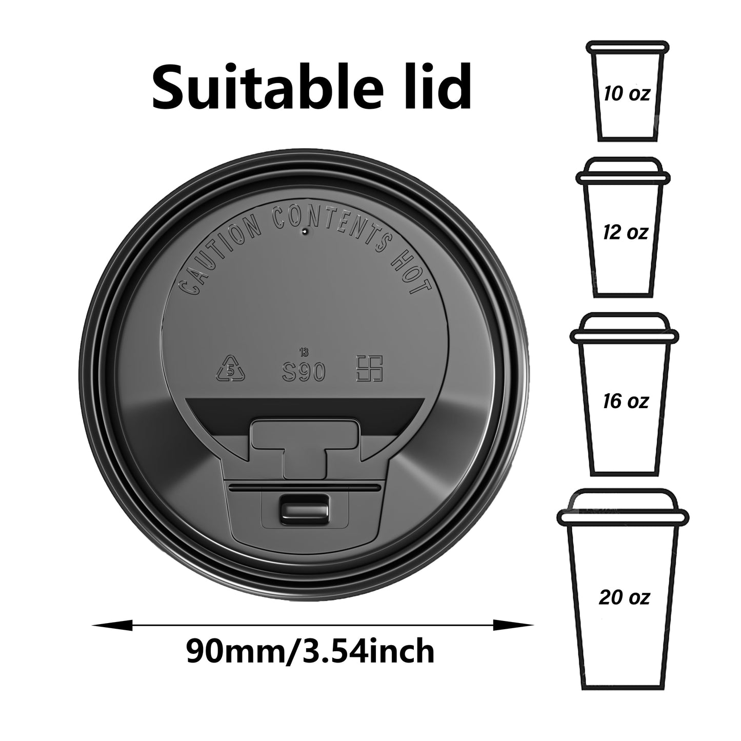 BKISVWCSop 400 Pack Coffee Cup Lids, Black Plastic Dome Lids for 10/12/16/20/24 oz Paper Cups - Leak-Proof Disposable Lids for Hot/Cold Drinks (3.54 Inches/90 mm)
