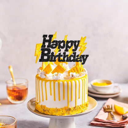Skiennix Glitter Black Lightning Bolt Cake Toppers - Fun Birthday Party Decorations for Kids