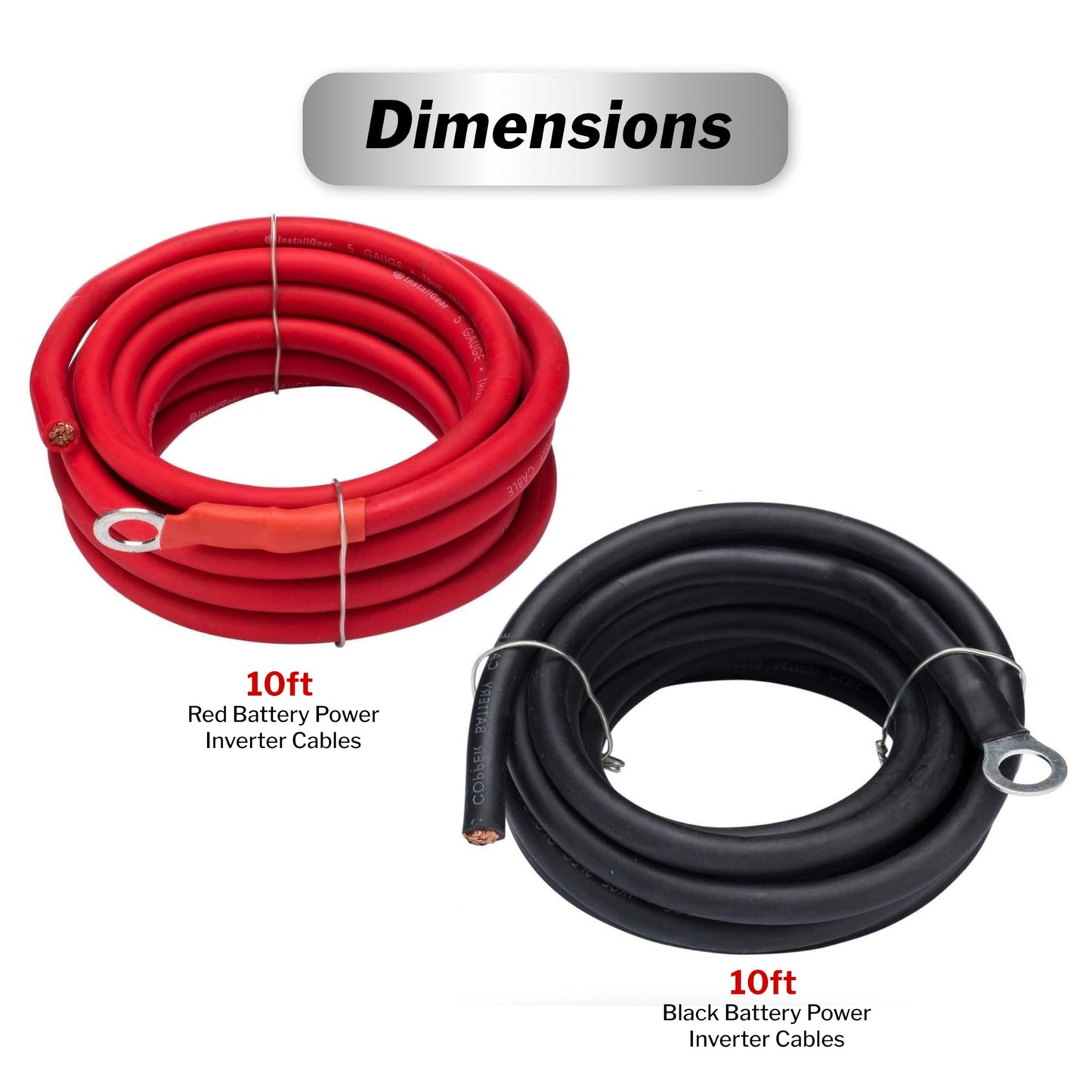 InstallGear AWG 5 Gauge 10ft Battery Power Inverter Cables - 2ct Red/Black Battery Cable for Solar, Auto, RV and Marine, Lawn Mower - 99.9% Deoxigenized Copper, Set - Battery Cable Wire - Battery Wire