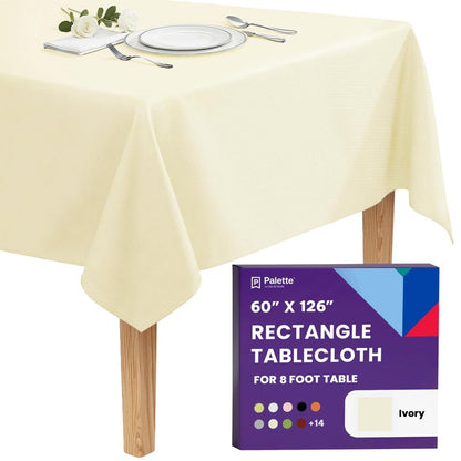 Gee Di Moda Rectangle Tablecloth - 60 x 126 Inch Ivory Table Cloth for 8 Foot Rectangle Tables - Heavy Duty Washable Fabric - for Holiday Party, Dinner, Weddings, Baby Shower & Events