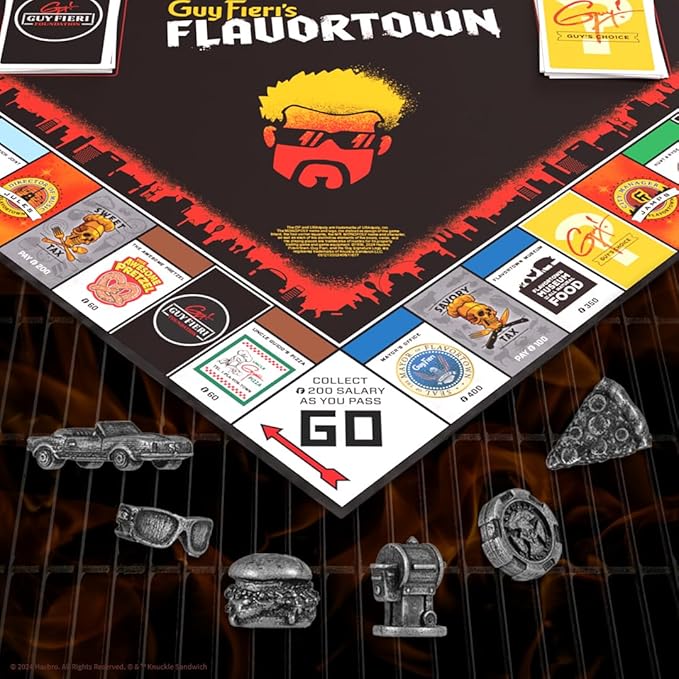 Monopoly: Flavortown Board Game Featuring '68 Chevy Camaro Knuckle Sandwich Coin and More Buy Sell Trade Guy Fieri’s Restaurants Build Your Own Culinary Empire Officially Licensed Merchandise