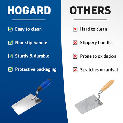 HOGARD 7" Margin Trowel Premium | Made of Stainless Steel | Flat Masonry Hand Trowel Tool with Soft Grip Handle | The Best Bucket Trowel Concrete Tool.