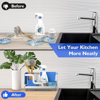 BSKSSK Sink Caddy - Kitchen Sink Organizer with Sponge, Dish Soap, Scrubber & Drain Pan Holder - Black