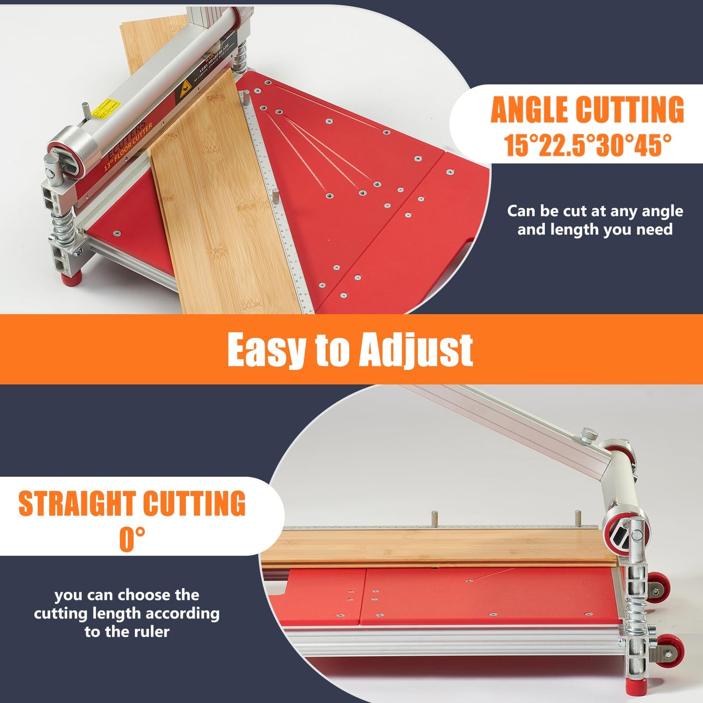 13“ Laminate Floor Cutter with Wheels, ECUTERS Pro Vinyl Floor Cutter, Compact Vinyl Plank Cutter, Adjustable Angle Length Cutting, Flooring Tools- Engineer Wood LVP LVT VCT SPC WPC