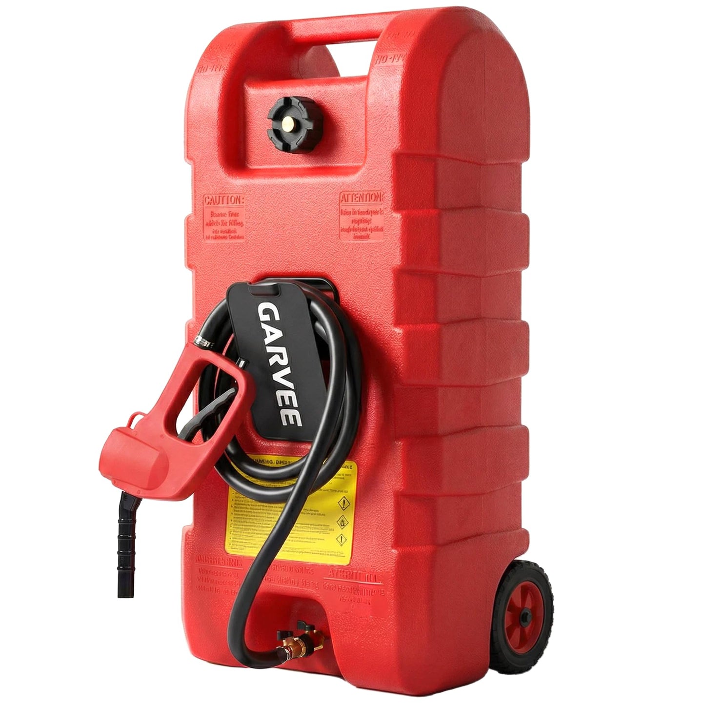 Garvee 15 Gallon Gas Can, Heavy-Duty Portable Fuel Caddy with Manual Fuel Transfer Pump, Portable Diesel Tank on Wheels with 10 ft Hose for Lawn Mowers, Cars, Boats, Tractor, UTV, Camping,Red