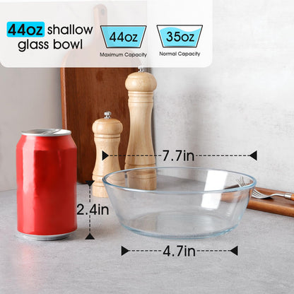 NUTRIUPS 44oz Flat Bottom Tempered Glass Bowl, 8in Clear Glass Bowl for Kitchen, Small Glass Salad Bowls, Microwave and Oven Safe