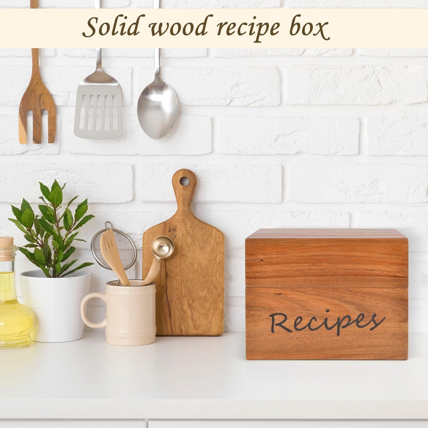 Icepark Acacia Wood Recipe Box (4x6), Custom Design Recipe Cards, 15 Multi-Color Labeled Dividers, 100 Waterproof Protectors, Magnetic Lid, Kitchen Recipe Organizer