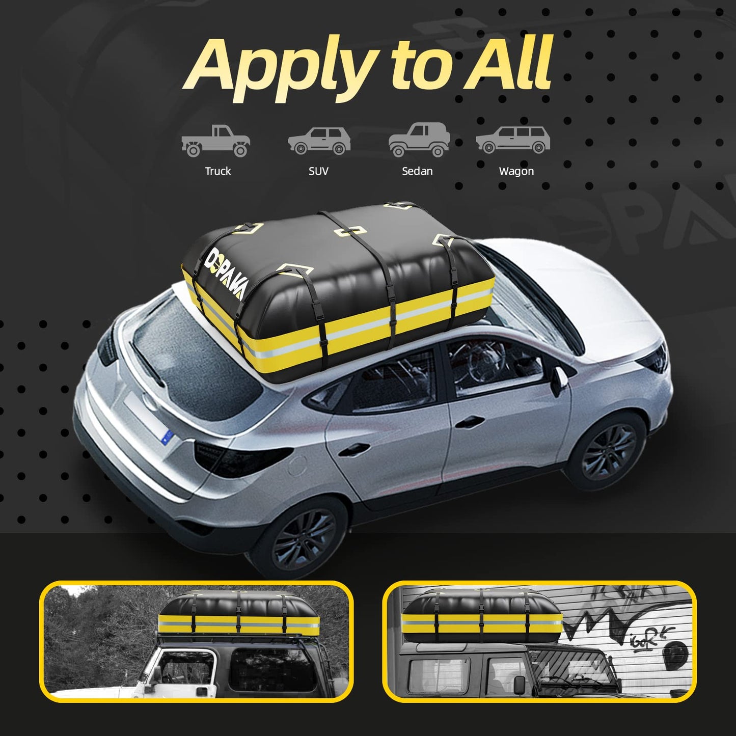 Car Rooftop Cargo Carrier Bag,100% Waterproof Heavy Duty 1000D Car Top Carrier,15 Cubic Feet Car Roof Bag for All Vehicle with/Without Rack,Anti-Tear Anti-Slip Mat, Luggage Lock,6 Door Hooks