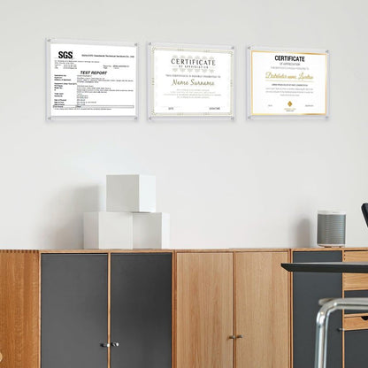 Kalami 3 Pack 11x14 Acrylic Wall Mount Picture Frame Self Adhesive, Floating Frameless Clear Photo Frame for Diploma Certificate Degree Document Display Gallery Wall-Full Frame Size 12.4x15.4