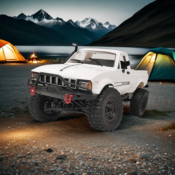C24-1 RC Crawler Offroad RC Truck 4x4 Remote Control Rock Crawler Pickup Trucks with Led Light 2.4 Ghz 1/16 Scale All Terrain Car Brushed RTR Pickup for Adults (2 Batteries)