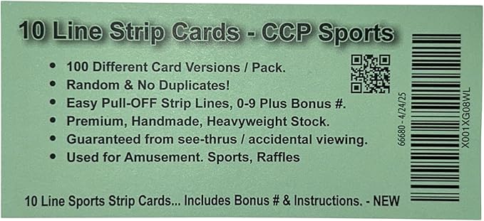 10 Line Strip Cards. 100 Pack. Football Breaks Includes Bonus # &amp Instructions.