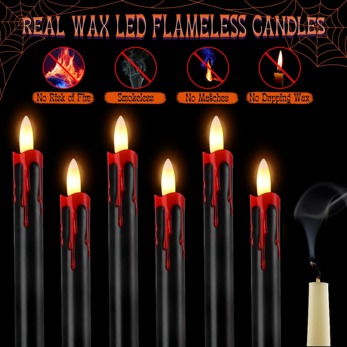 Sratte 12 Sets Halloween Blood Dripping Candle Holder Decoration LED Flameless Candlestick with Remote Battery Operate Vampire Tears Spooky Scary Creepy Decor for Indoor Home (Brown Holder)