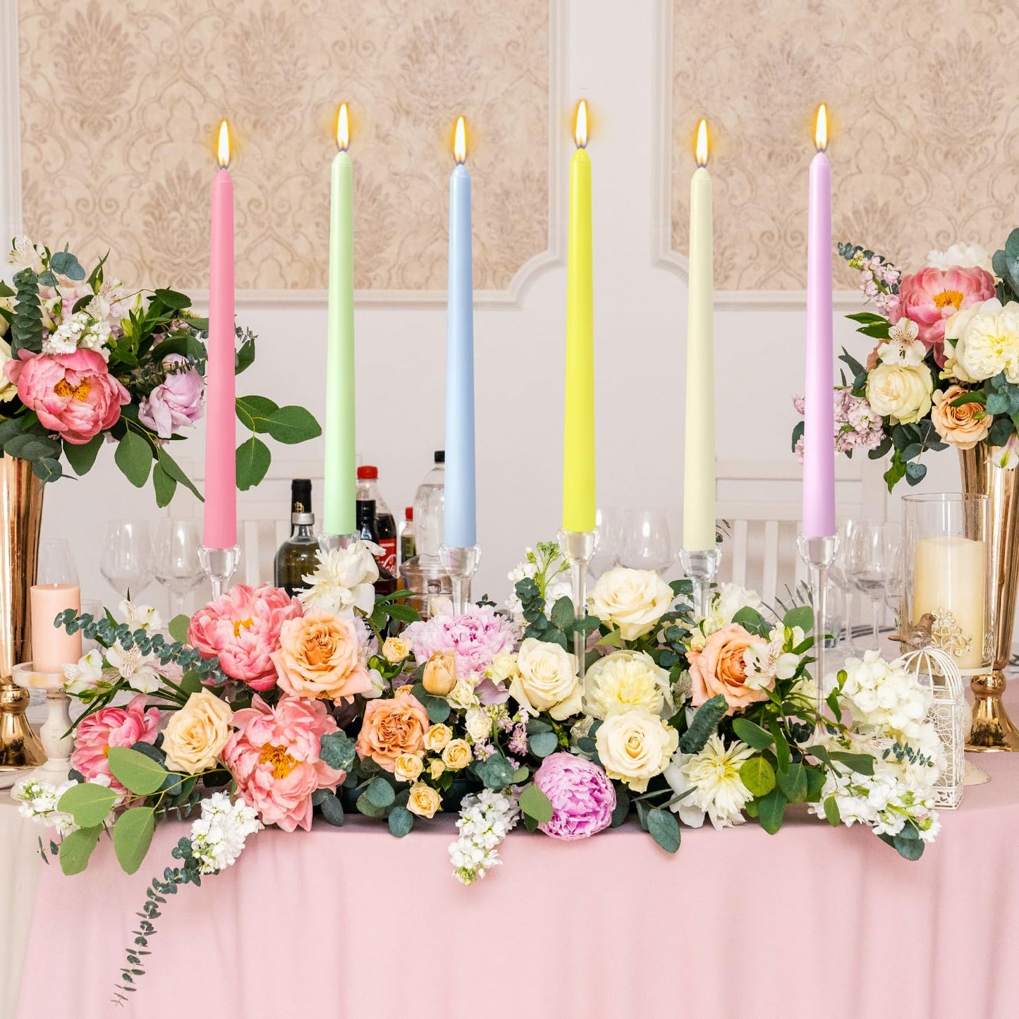 12 Pack 10 inch Candy-Color Taper Candle Set for Holiday Dinner Party, Unscented Long Candlesticks, Dripless and Smokeless, 7-8 Hours Burn