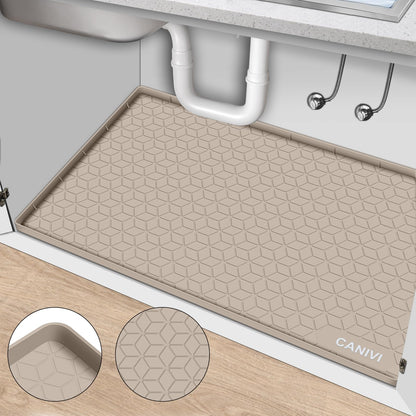 CANIVI Under Sink Mat, 34" x 22" Waterproof Silicone Under Sink Tray for Kitchen & Laundry Cabinets, Kitchen Cabinet Shelf Protector, Up to 3.3 Gallons Liquid, Fits 36 inch Standard Cabinet(Grey)