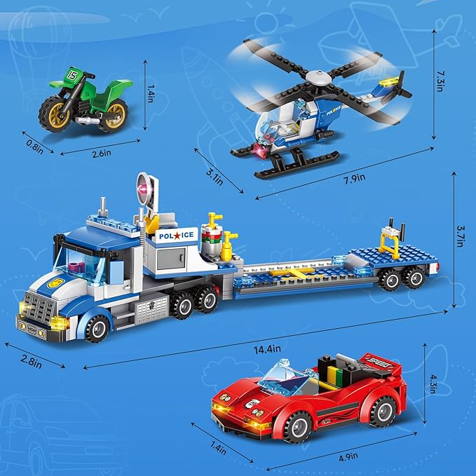 City Police Truck and Trailer Building Toy Compatible with Lego 469 Pcs Fun Educational STEM Learning Block Set Gift for Boys &amp Girls Age 6-12 Years Old