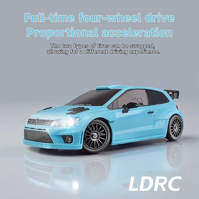 LDRC 2801 1/28 Mini RC Drift Car GTR 2.4GHz 4WD RTR with 4PCS Drift Tires Racing Radio Control Cars (Blue2)
