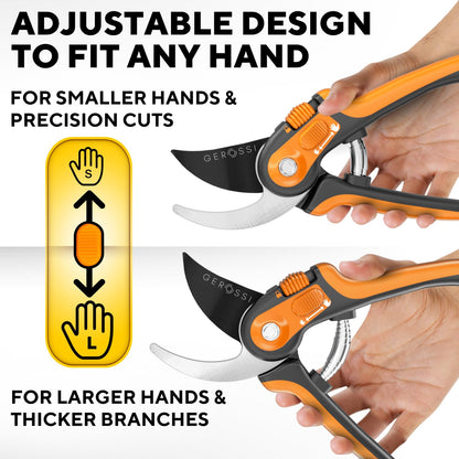 Bypass Pruning Shears with Ultra Sharp Blades - Premium Pruners w/Adjustable Feature for Any Hand Size - Ergonomic & Sturdy Scissors For Gardening - Perfectly Cutting Through Anything in Your Yard