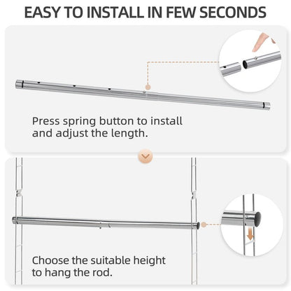 STORAGE MANIAC Hanging Closet Rod, Adjustable Width and Height Closet Hanging Organizer, Space-Saving Clothes Hanging Bar, Closet Extender Hanging Rod Double Closet Hanging Rod, 2 Pack Chrome