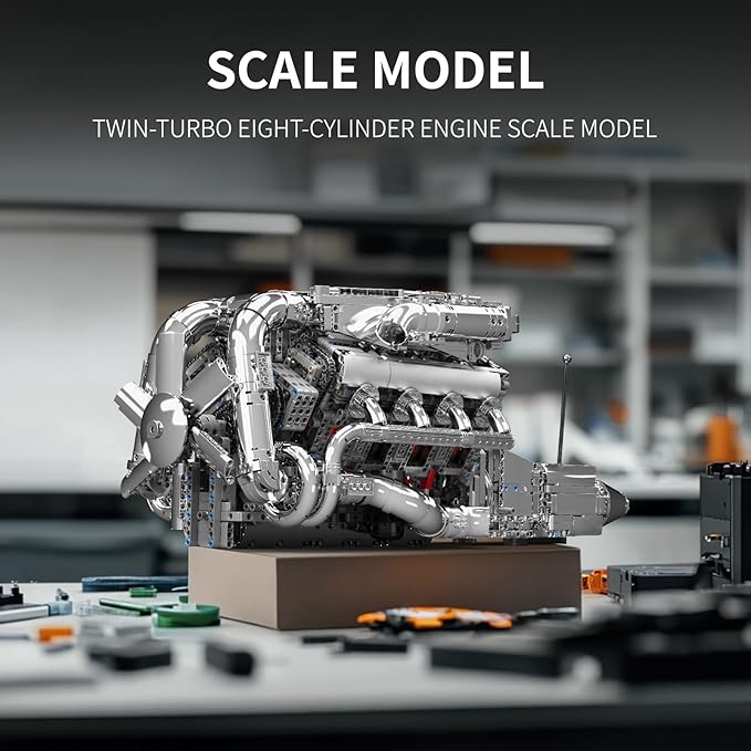 Mould King V8 Twin-Turbo Engine Model Kit That Runs Mini Engines Building Blocks Set for Adults with Battery and Motor Engineering Construction STEM Toy for Teens(2899 PCS)