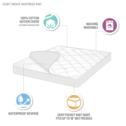 Madison Park King Mattress Protector Pad Waterproof Bed Cover, Breathable 300TC Sateen Cotton, Diamond Quilted Topper, Quiet Nights, Fitted Pocket Fits Up to 18 Inch, Machine Washable, White