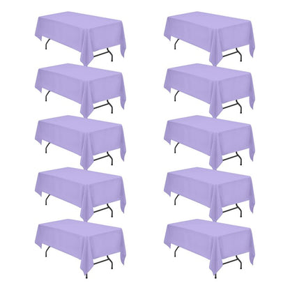 BRILLMAX 10 Pack Lavender Tablecloths 60 x 102 Inch for 6ft Rectangle Tables - 150 GSM Polyester Fabric, 15" Standard Drop, Water, Stain & Wrinkle Resistant Cloth Cover for Wedding Dining Buffet