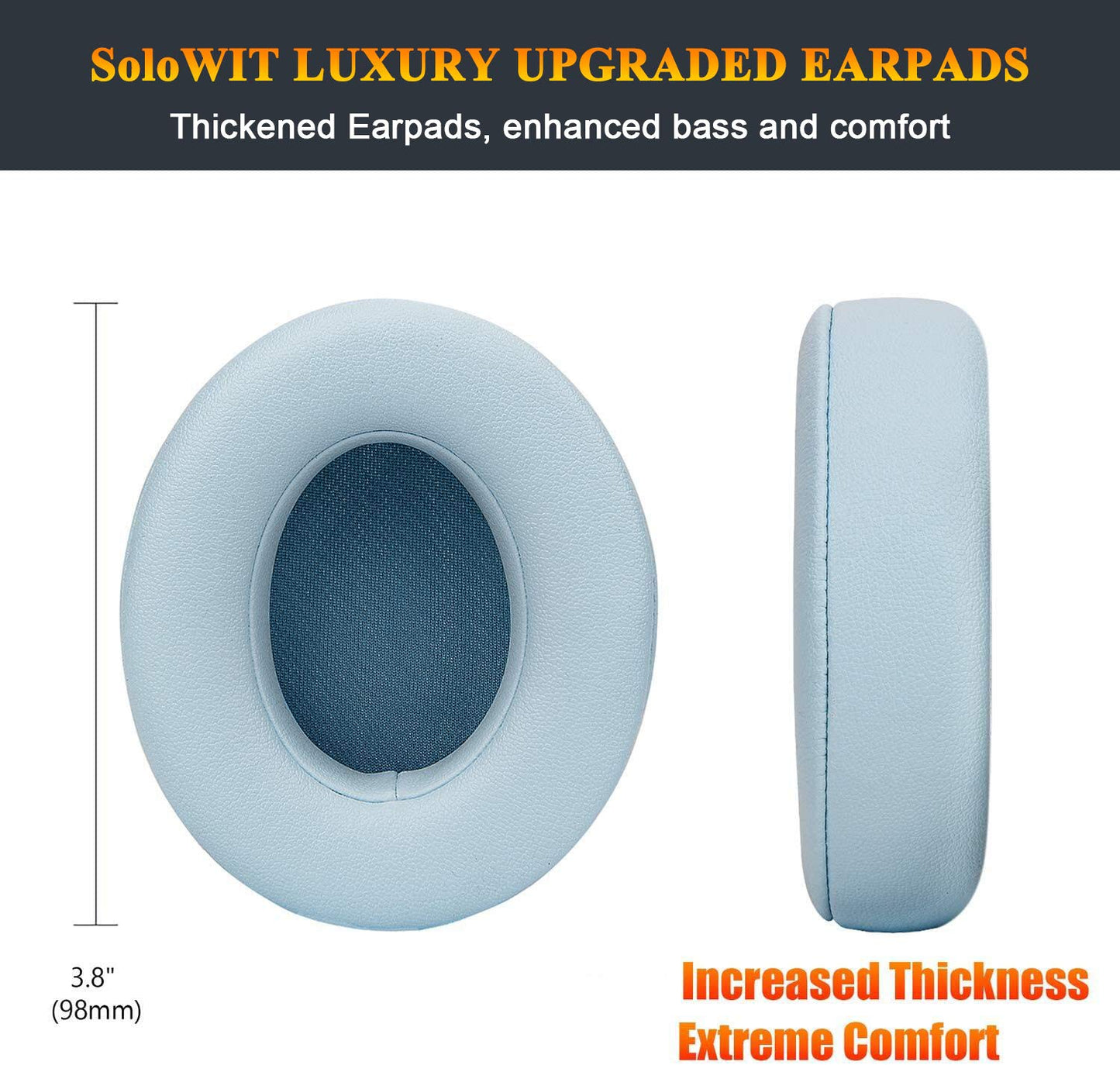 SoloWIT Replacement Ear Pads Cushions for Beats Studio 2 & Studio 3 Wired & Wireless Headphones, Earpads with Soft Protein Leather, Noise Isolation Memory Foam, Added Thickness - Crystal Blue