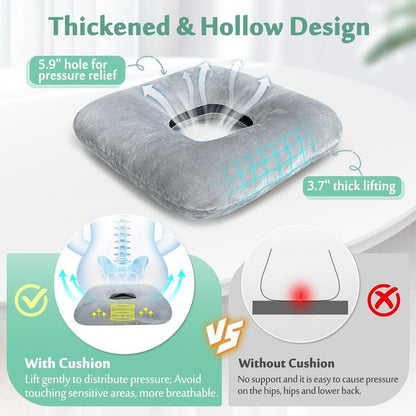 AOSSA Donut Pillow, Butt Cushion for Long Sitting Tailbone Pain, Hemorrhoid, Pregnancy Seat Cushion, Medical Donut Ring Pillow for After Surgery, Bed Sore, Pressure Ulcer Relief Cushion Pad