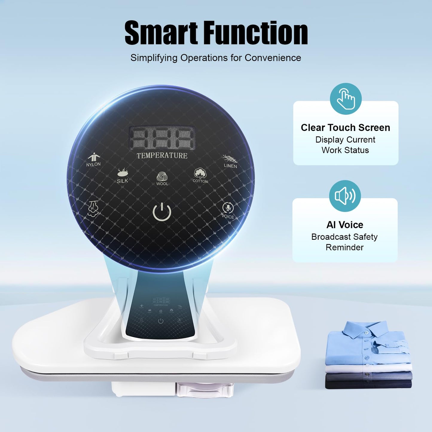 Intelligent Steam Press for Clothes, 1600W Digital Steam Press with 5 Fabric Settings and Overheating Protection, 35.8" Large Ironing Area w/Touch Screen & Voice Prompts for Sheets, etc