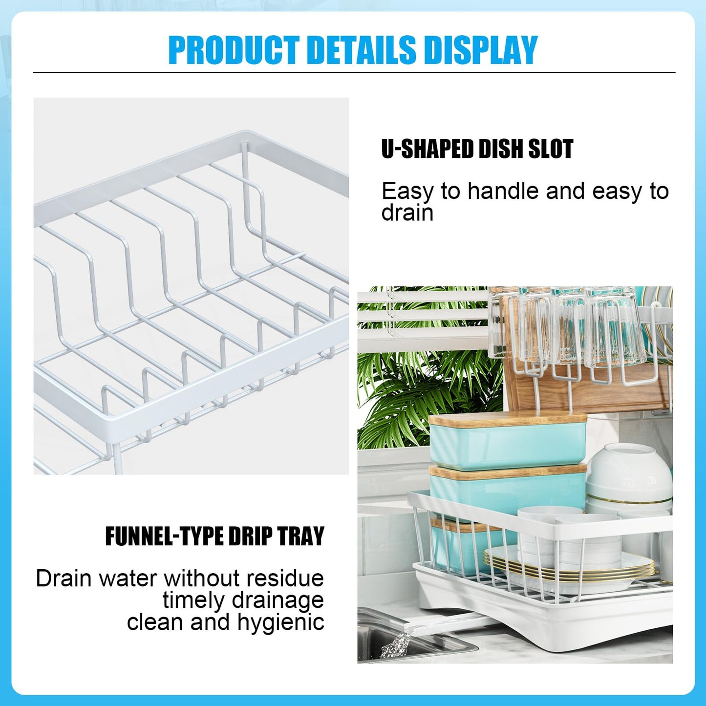 7 code Large Dish Drying Rack for Kitchen Counter, Detachable Large Capacity Dish Drainer Organizer, 2-Tier Dish Racks with Utensil Holder, Black