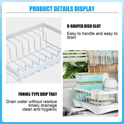 7 code Large Dish Drying Rack for Kitchen Counter, Detachable Large Capacity Dish Drainer Organizer, 2-Tier Dish Racks with Utensil Holder, Black