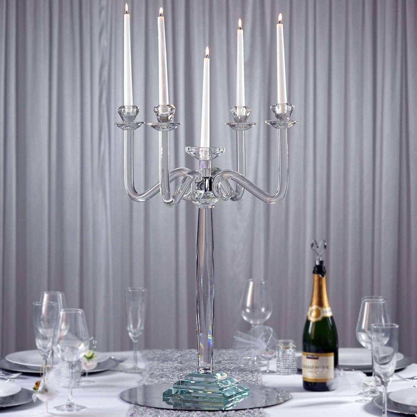 Efavormart 27" Tall Handcrafted Gem Cut 5 Arm Crystal Modern Glass Candelabra Candle Holder Wedding Centerpiece