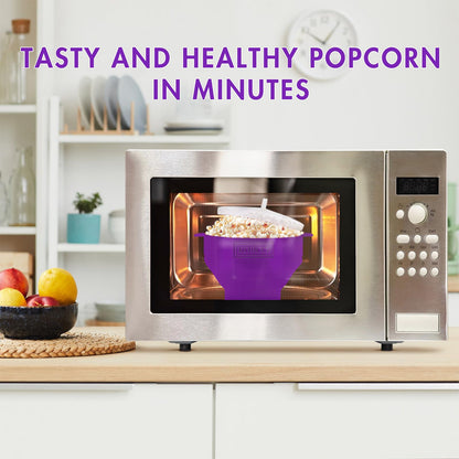 The Original Korcci Microwaveable Silicone Popcorn Popper, Microwave Popcorn Popper, Collapsible Microwave Popcorn Maker Bowl, No Oil Required, Use In Microwave, Dishwasher Safe (Blue)