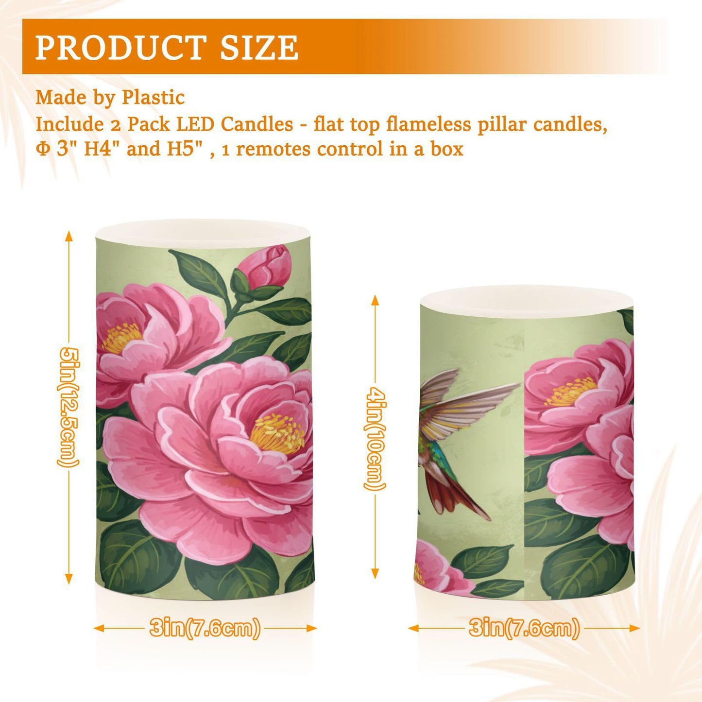 ALAZA Red Roses and A Small Bird Hummingbirds Flickering Flameless Candles Battery Operated with Remote Timer,Tea Light Candles LED Pillar Votive Candles Set of 2 for Outdoor Indoor Decorations
