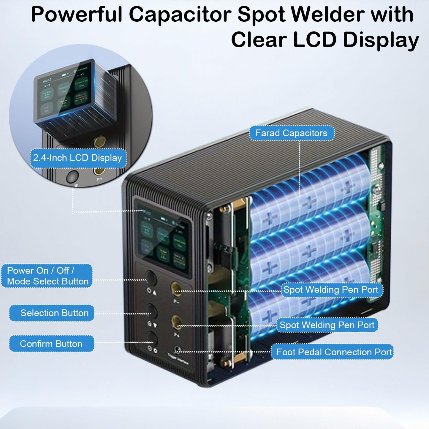 14.6KW Portable Capacitor Battery Spot Welder for 18650 & LiFePO4, Adjustable 2-in-1 Automatic/Foot Pedal Welding Machine, DIY Battery Pack Welder kit with Nickel Strip