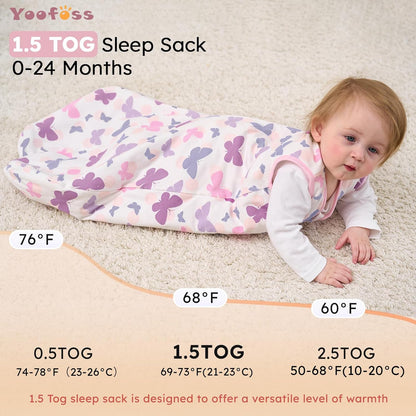 Yoofoss Baby Sleep Sack | 1.5 Tog Wearable Blanket for 6-12 Months | Soft Organic Cotton, 2-Way Zipper