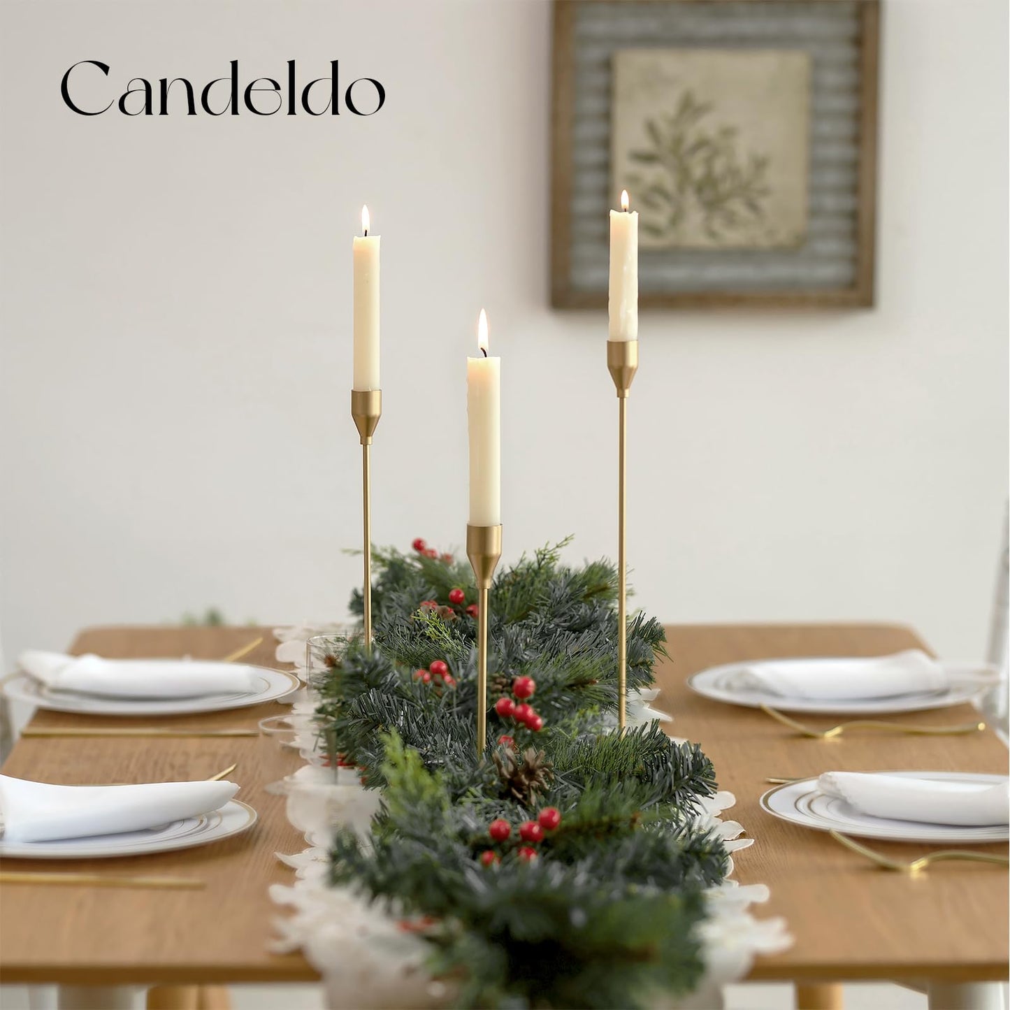 Candeldo Gold Taper Candle Holders: Tall Candlestick Holder for Table Centerpiece Set of 3 Metal Candles Stick Holders Stand Wedding Decor