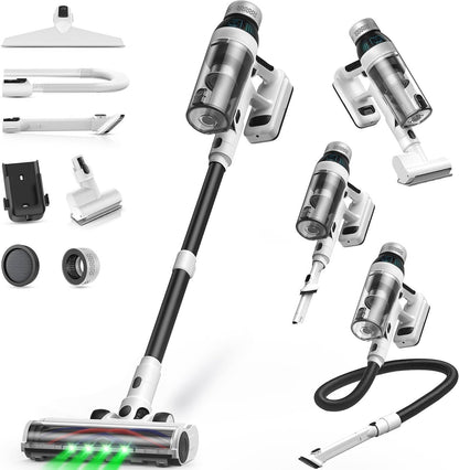 Skiennix Cordless Vacuum Cleaner - 15-in-1 Self-Standing Design with LED Light & Anti-Tangle | 55 Mins Runtime for Hard Floors & Carpets