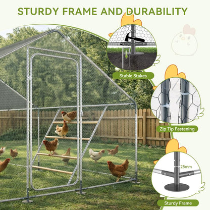 COMHOMA 13×10×6.6FT Large Metal Chicken Coop with Roosting Perch,Walk-in Chicken Run with Waterproof Roof & Lockable Door,Outdoor Poultry Cage for Hens,Ducks,Rabbits