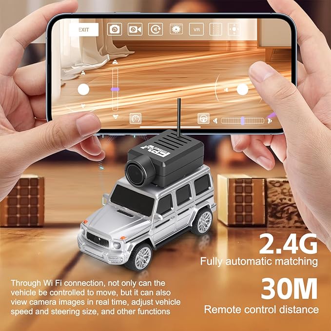 WLtoys Mini RC Car 1:64 Scale FPV RC Drift Car with 720P HD Camera 2.4GHz Transmitter and WiFi App Control with Gyro First Person Perspective Mini Racing Toys for Hobby RC (Black) (Sliver)