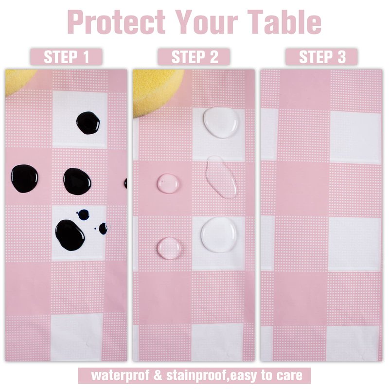 Kesfey 8 Packs Pink and White Checkered Tablecovers 54 x 108 Inches Disposable Party Picnic Table Cloth SpillProof Plastic Gingham Tablecovers for Camping Decoration Party Favors